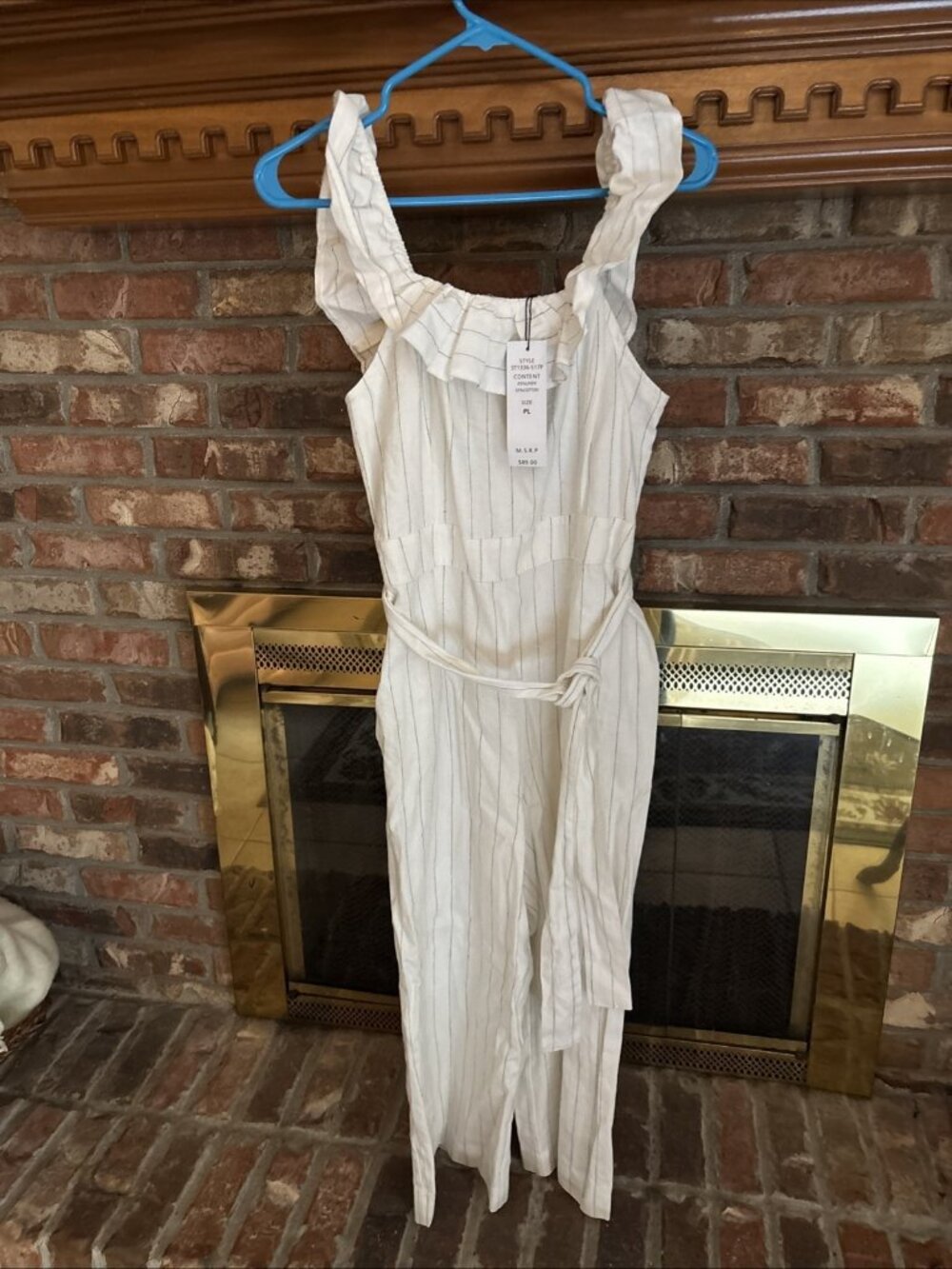 For Cynthia Linen Off White Jumpsuit Size PL NWT Striped Sleeveless